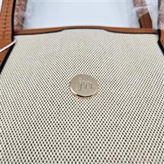 Jessica Moore Large Canvas Top Handle Tote Bag In Tan/Beige With Gold Hardware
